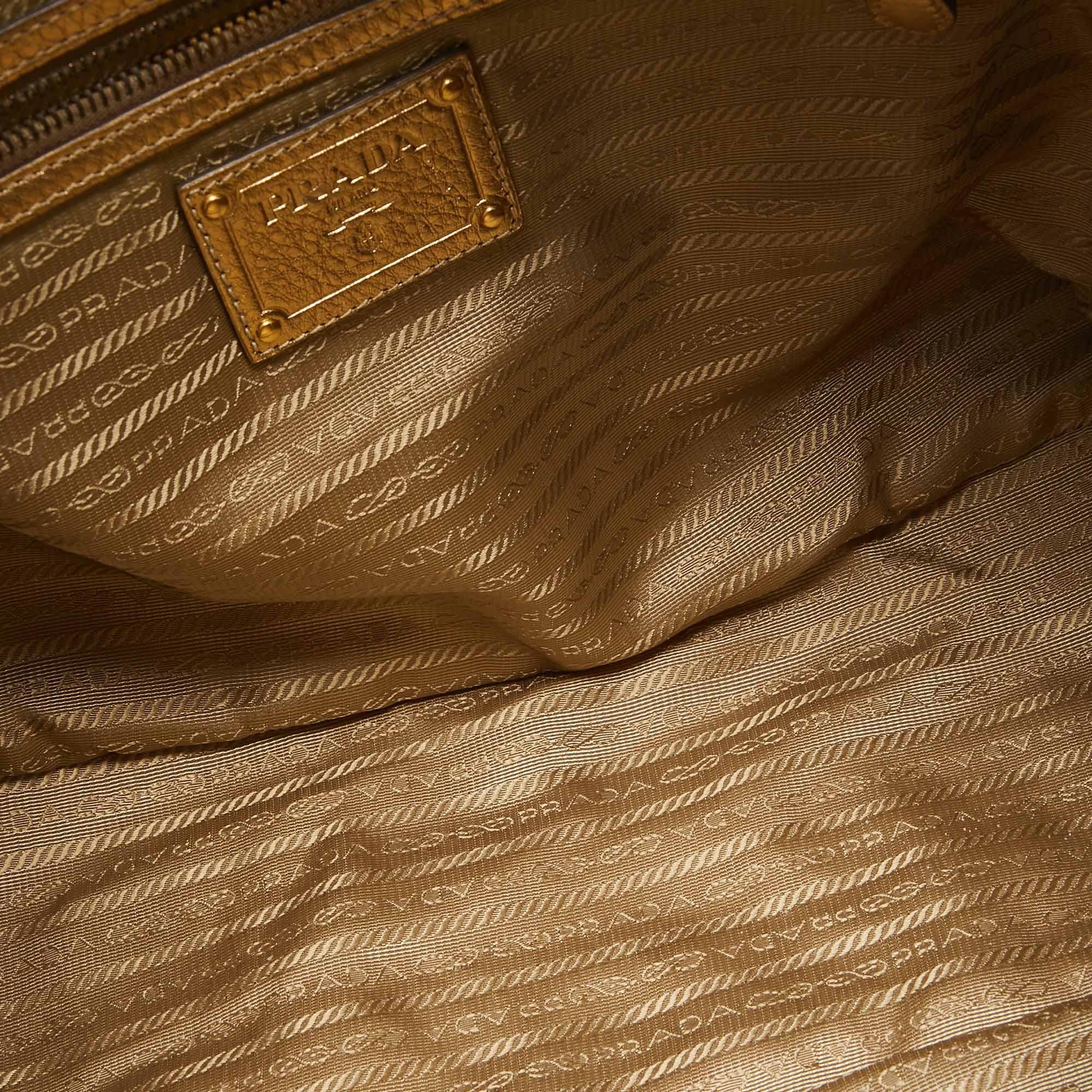 Prada Gold Vitello Daino Leather Large Bauletto Bag For Sale 7