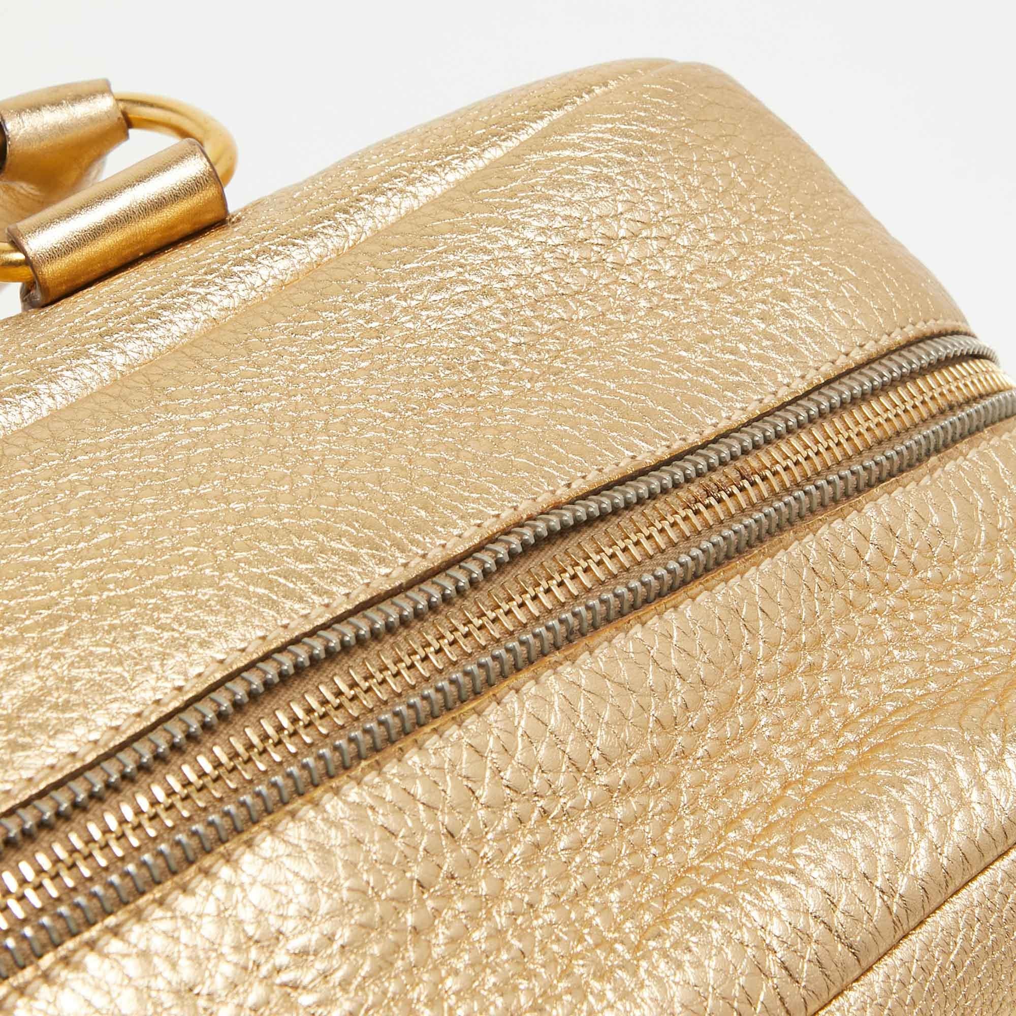 Prada Gold Vitello Daino Leather Large Bauletto Bag For Sale 8