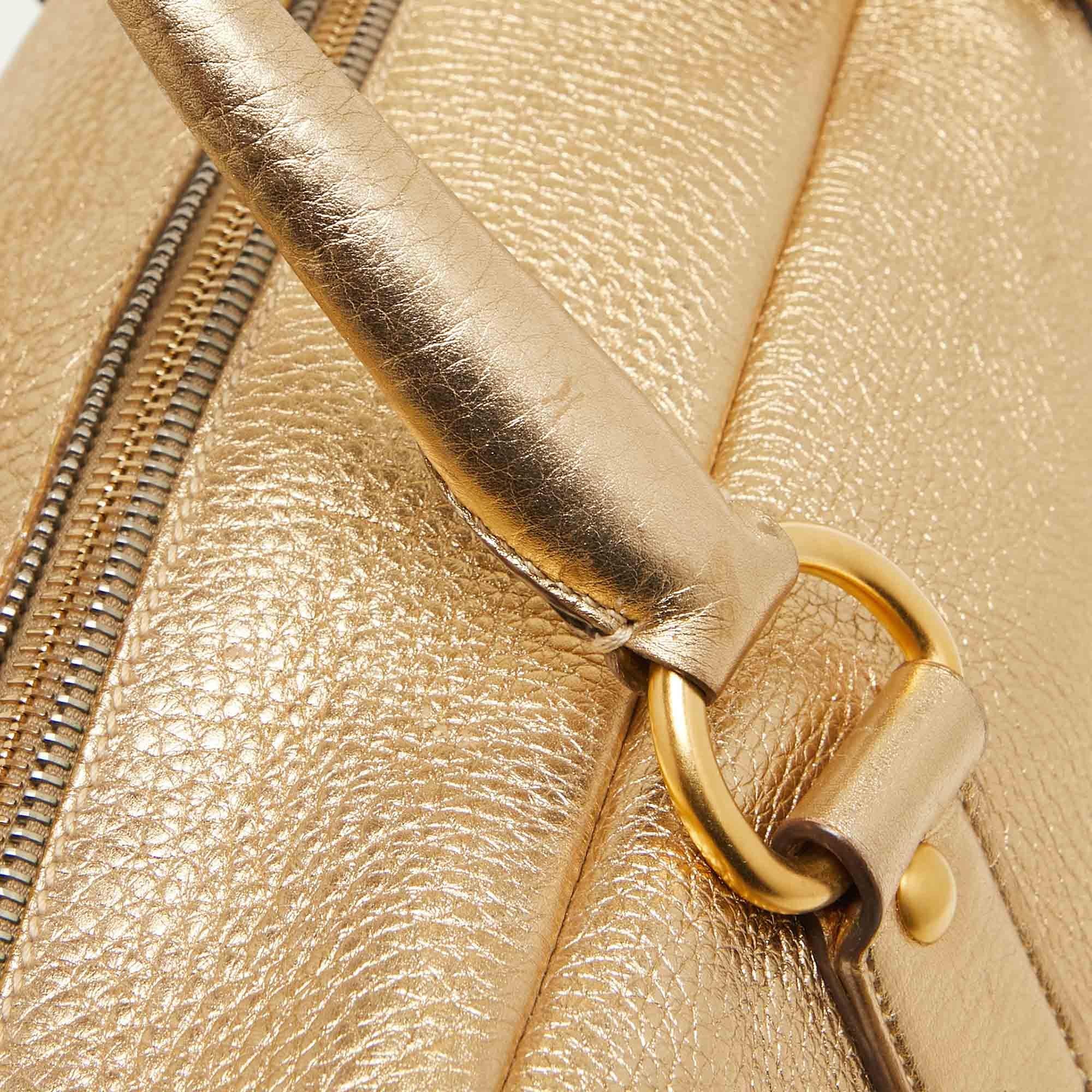Prada Gold Vitello Daino Leather Large Bauletto Bag For Sale 10