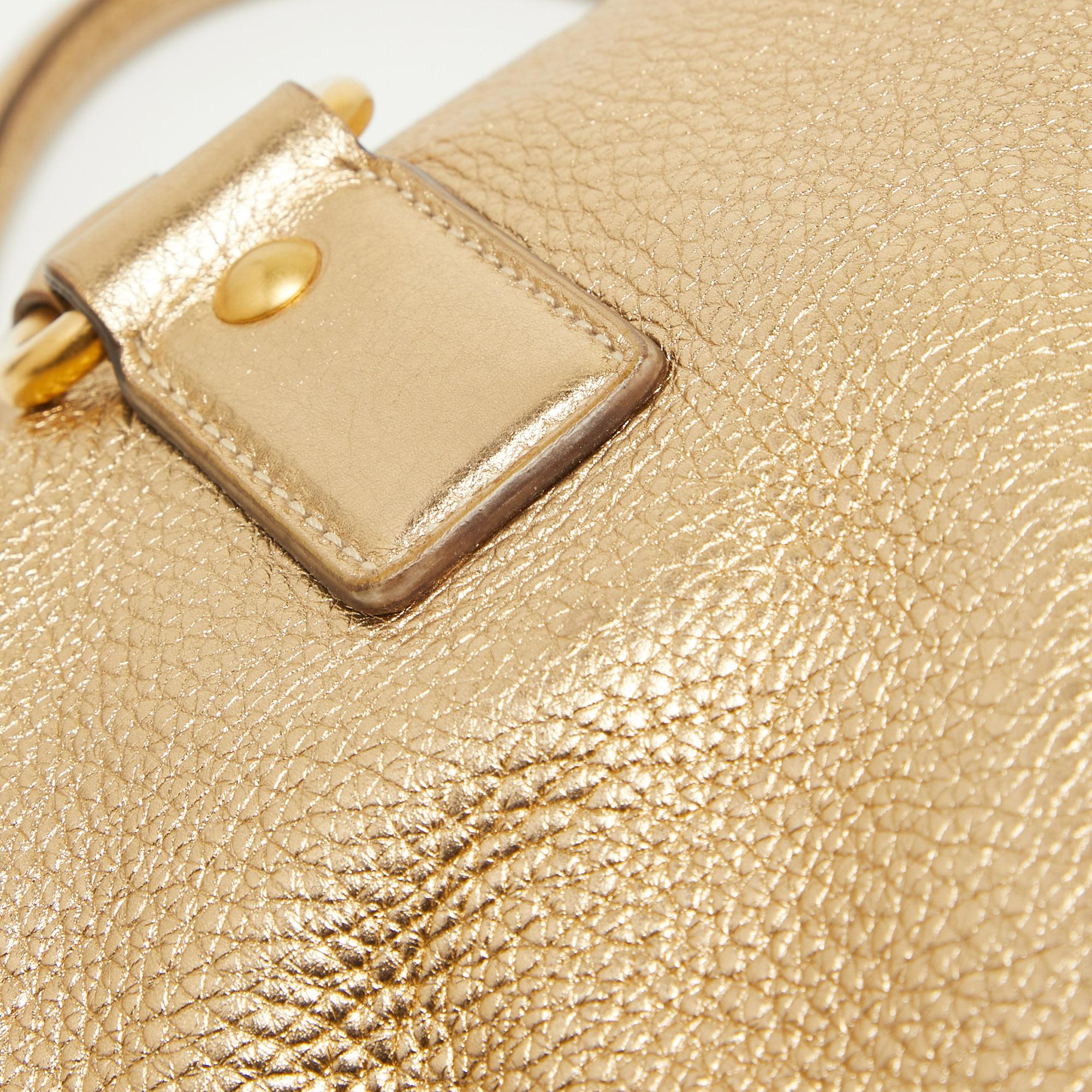 Prada Gold Vitello Daino Leather Large Bauletto Bag For Sale 14
