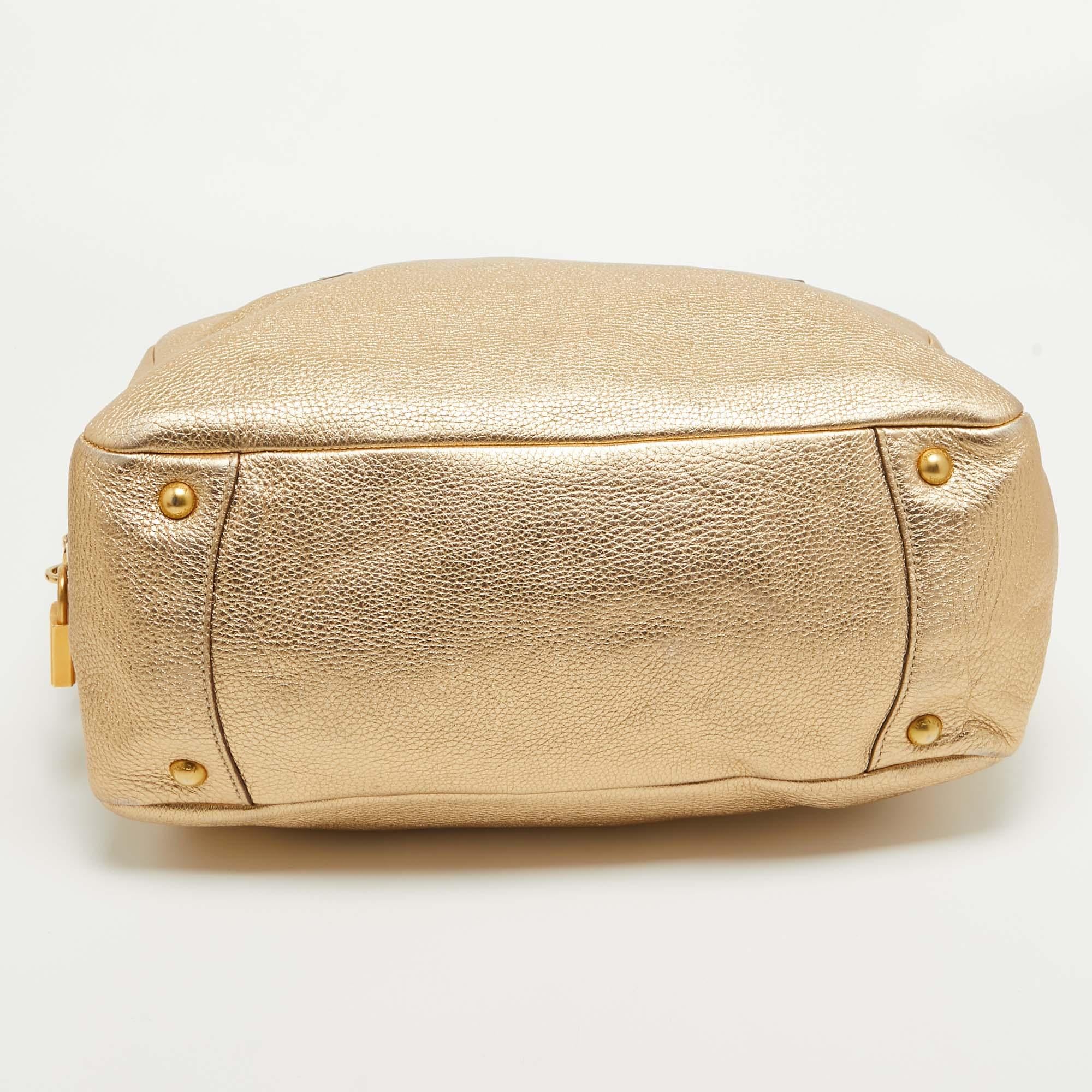 Prada Gold Vitello Daino Leather Large Bauletto Bag For Sale 1