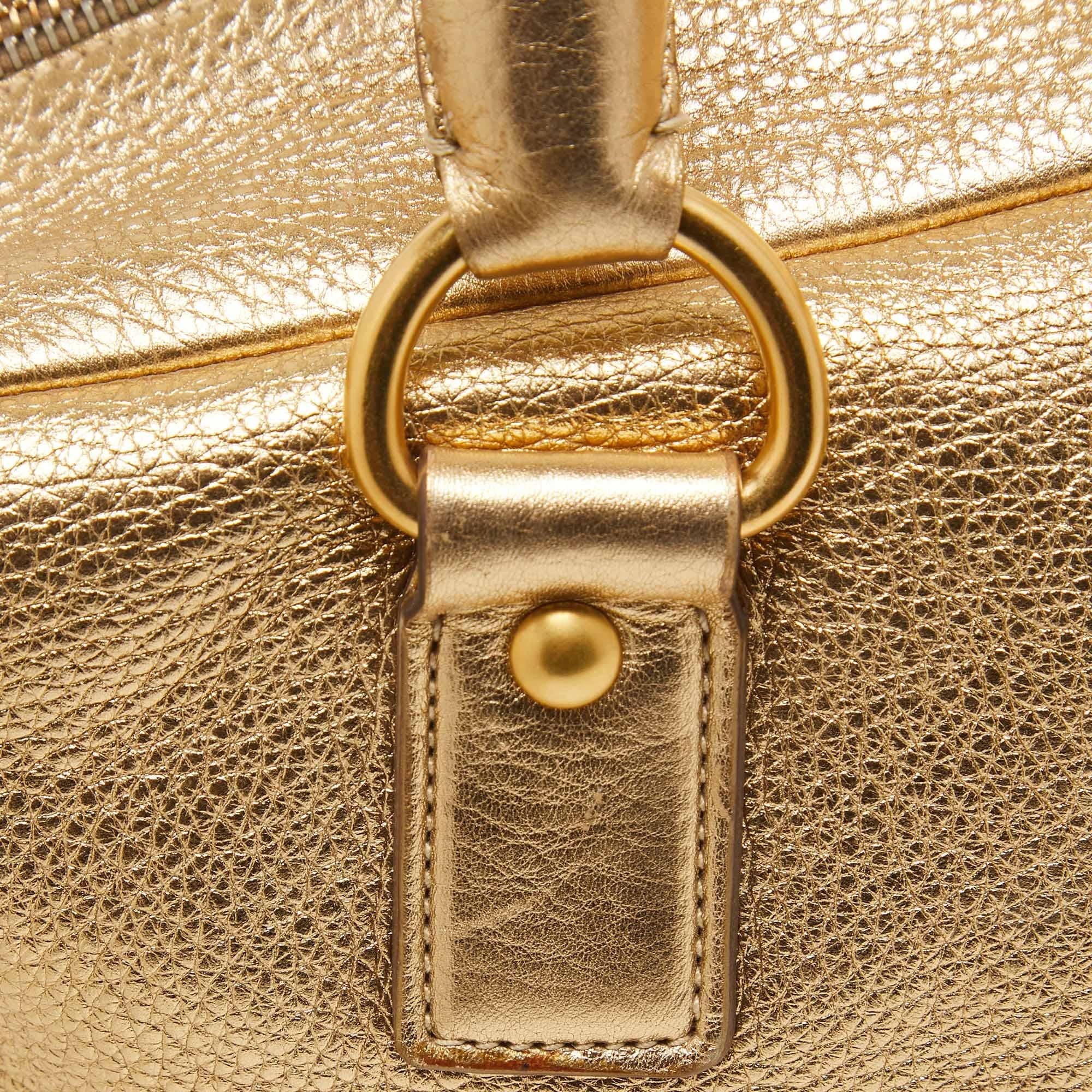 Prada Gold Vitello Daino Leather Large Bauletto Bag For Sale 3