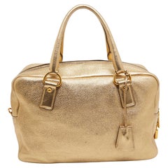 Used Prada Gold Vitello Daino Leather Large Bauletto Bag