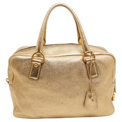 Prada Gold Vitello Daino Große Bauletto-Tasche aus Leder