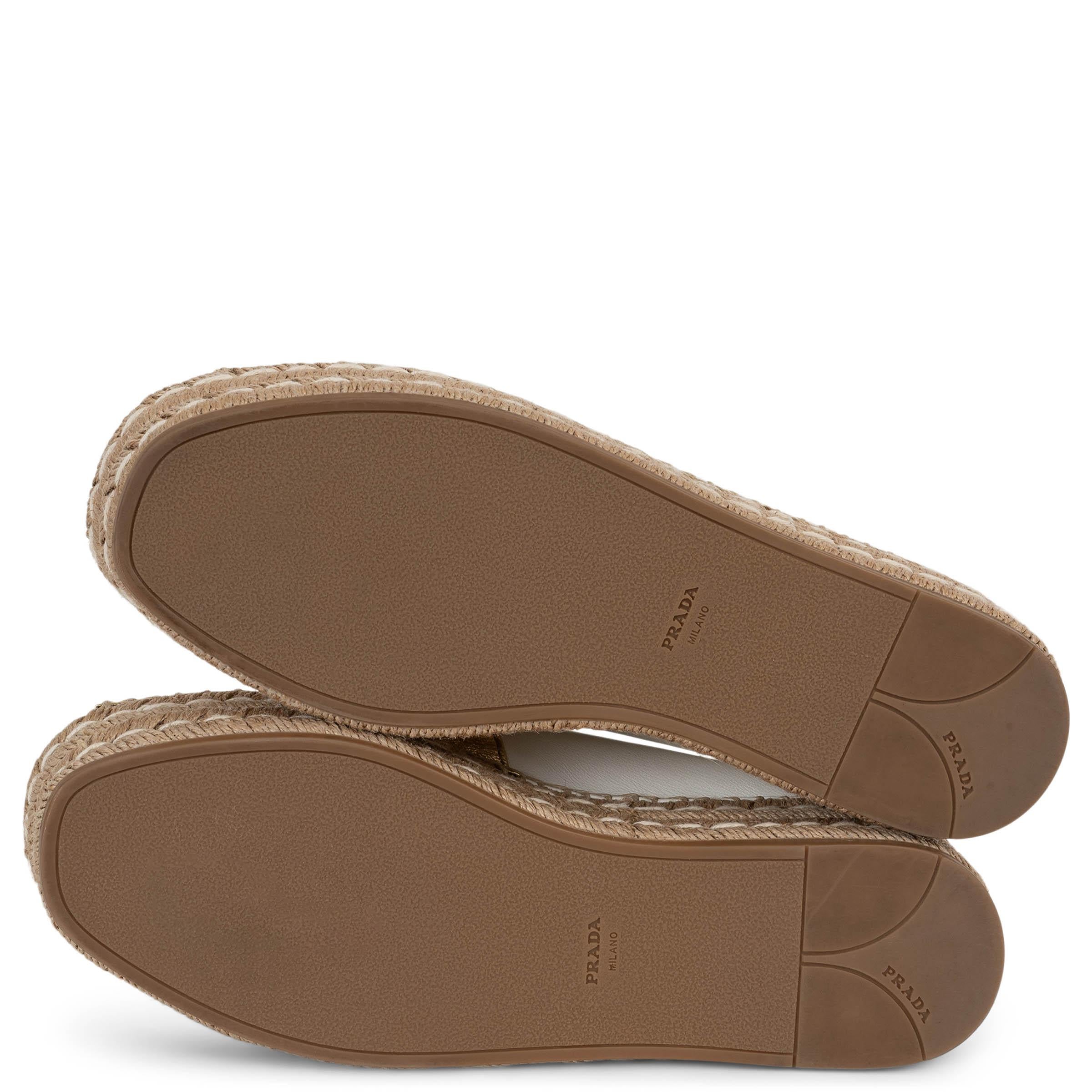 PRADA gold & white leather 2019 PEEP TOE ESPADRILLES Flats Shoes 39.5 For Sale 3