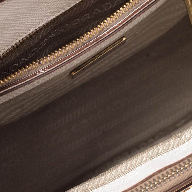 Prada Gold/White Saffiano Lux Leather Small Double Zip Tote For Sale at ...