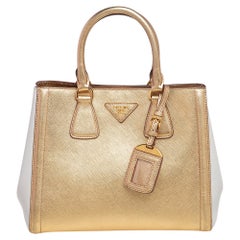Prada Gold/White Saffiano Lux Leather Small Galleria Tote Prada Gold/White Saffiano Lux Leather Small Galleria Tote