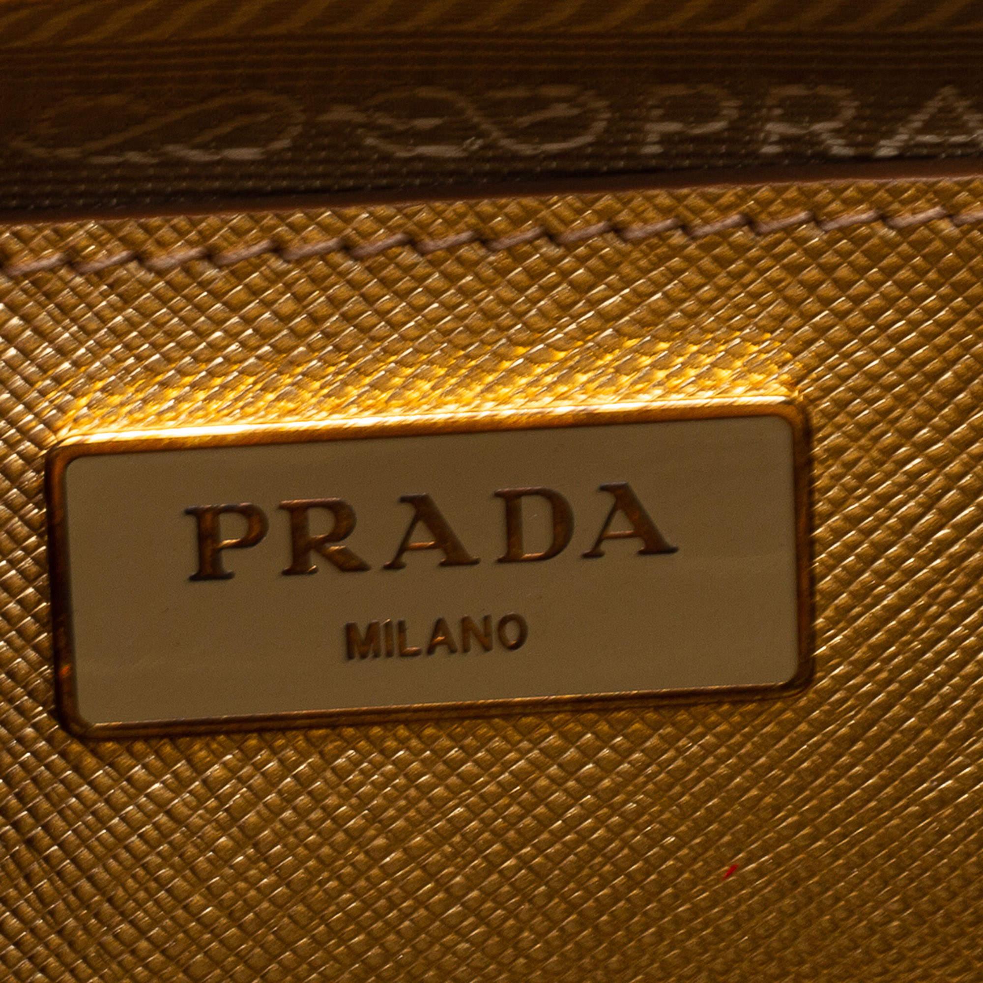 Women's Prada Gold/White Saffiano Lux Leather Small Tote