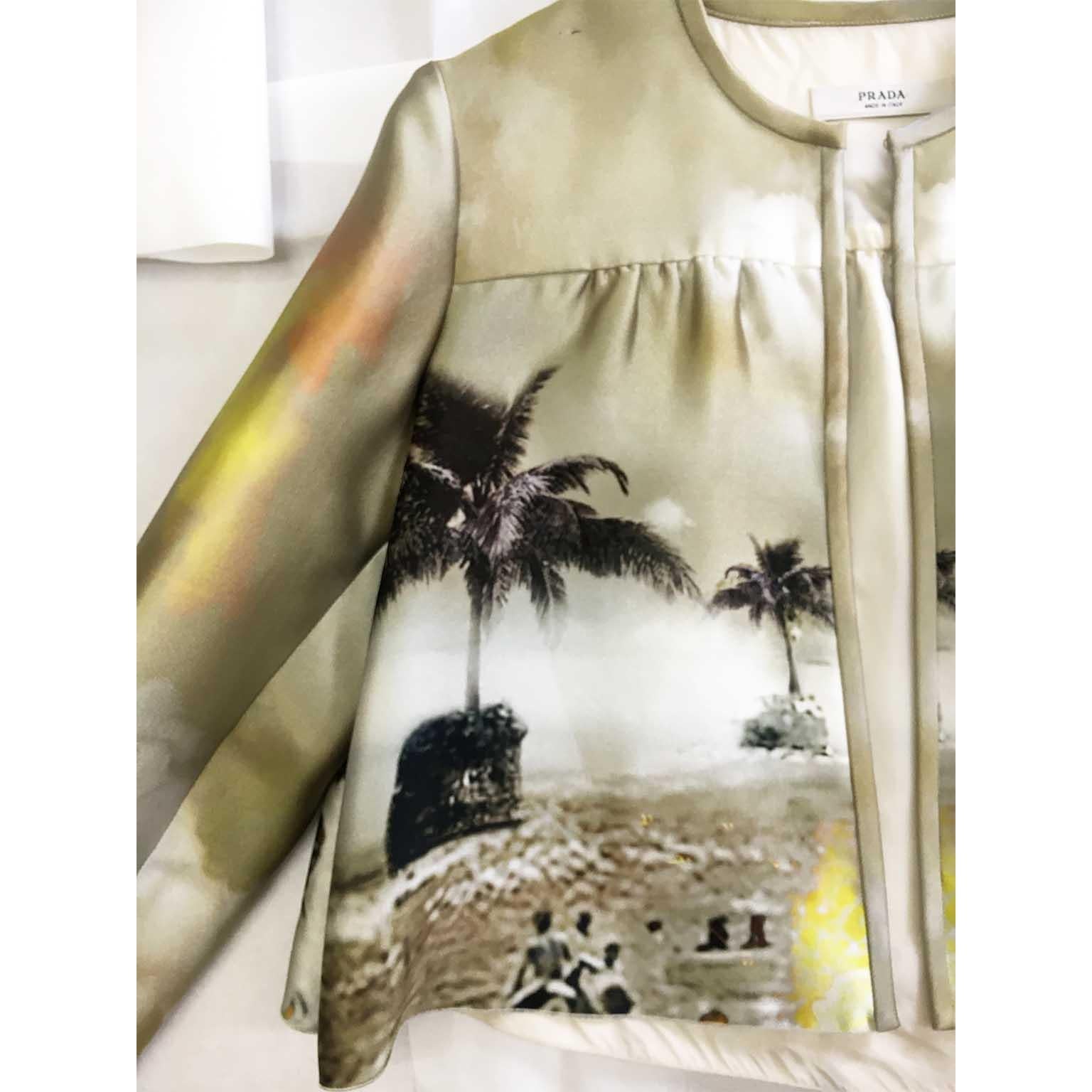 Women's Prada Golden Beige Beach Print Jacket Skirt Suits ss 2010 For Sale