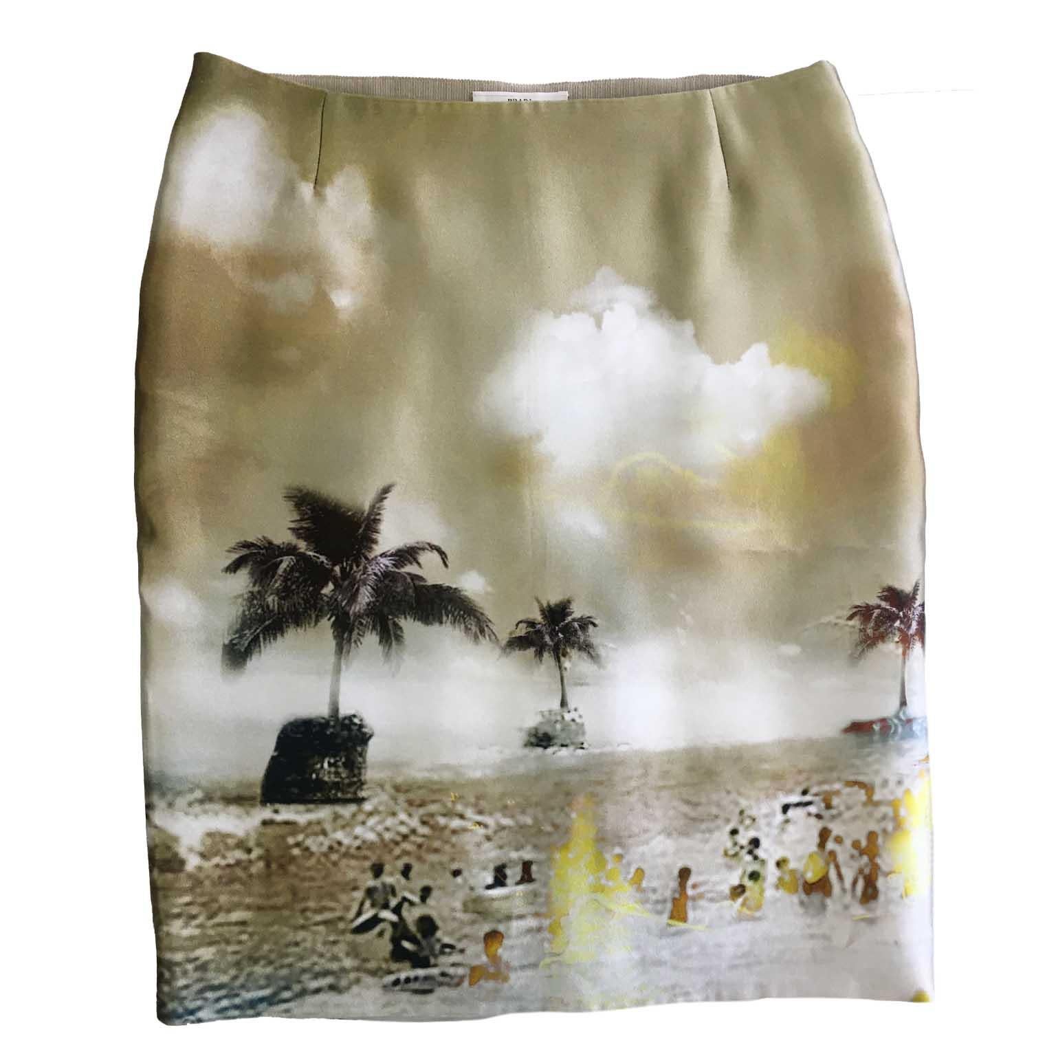 Prada Golden Beige Beach Print Jacket Skirt Suits ss 2010 For Sale 1