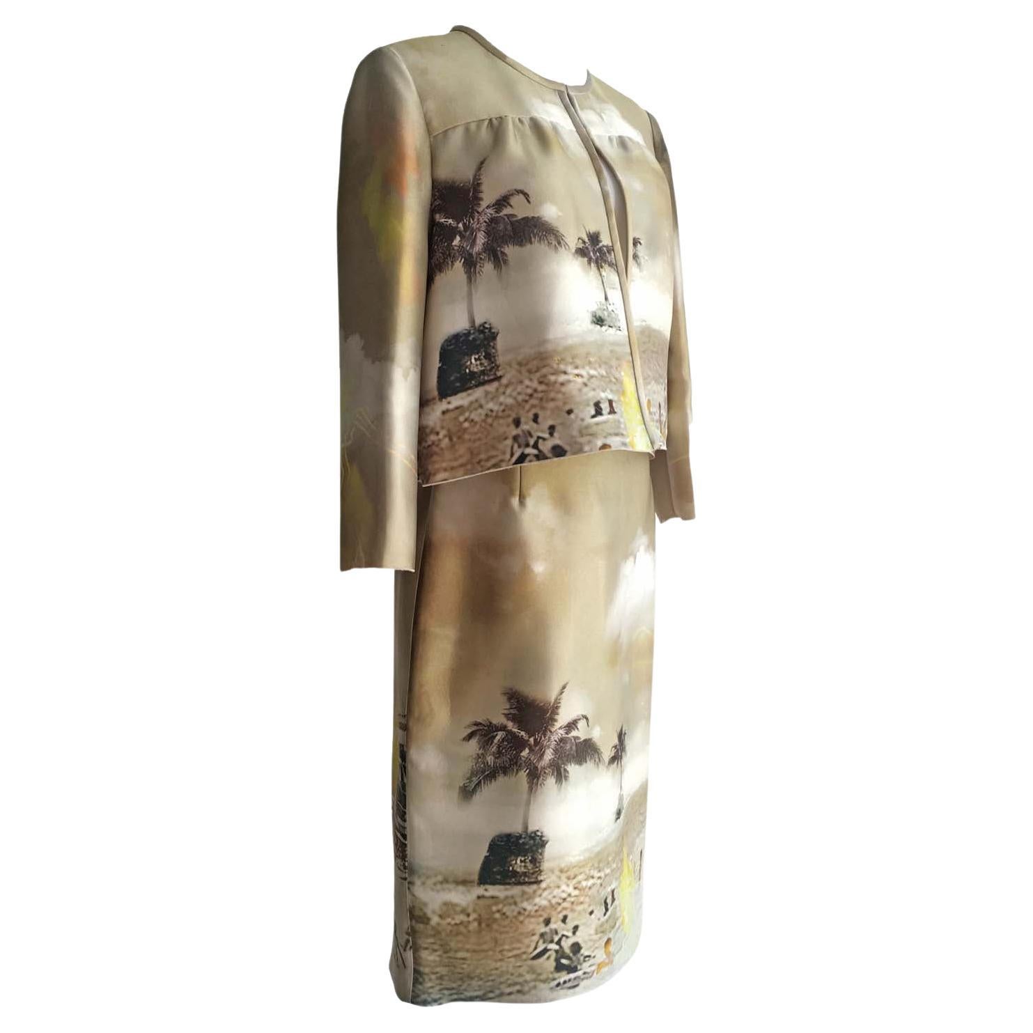 Prada Golden Beige Beach Print Jacket Skirt Suits ss 2010 