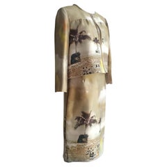 Prada Golden Beige Beach Print Jacket Skirt Suits ss 2010