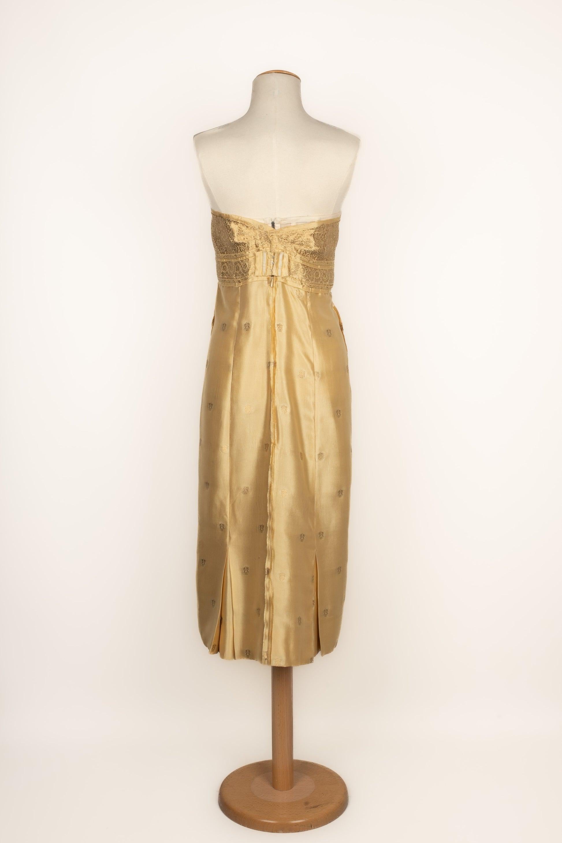 Prada Golden Lame and Silk Bustier Dress In Excellent Condition In SAINT-OUEN-SUR-SEINE, FR