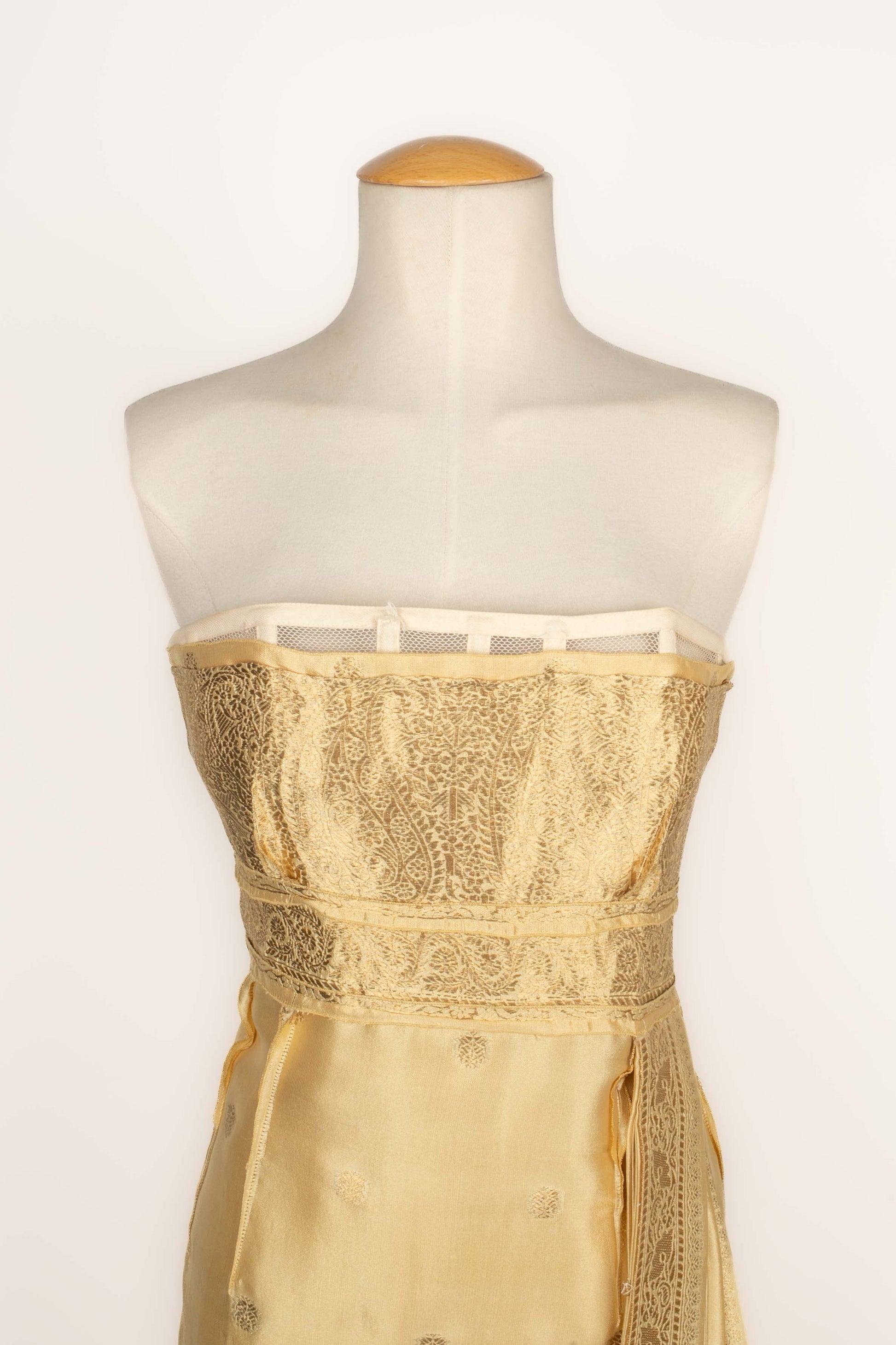 Prada Golden Lame and Silk Bustier Dress 1