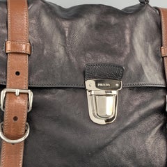 PRADA Grace Folding Soft Black & Brown Leather Push Lock Satchel Briefcase