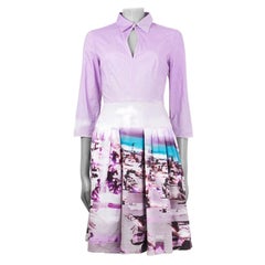 PRADA gradient purple cotton BEACH PRINT 3/4 Sleeve Shirt Dress 42