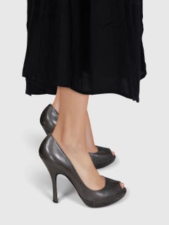 Prada Graphite Leather Peep Toe Heels Size IT 40