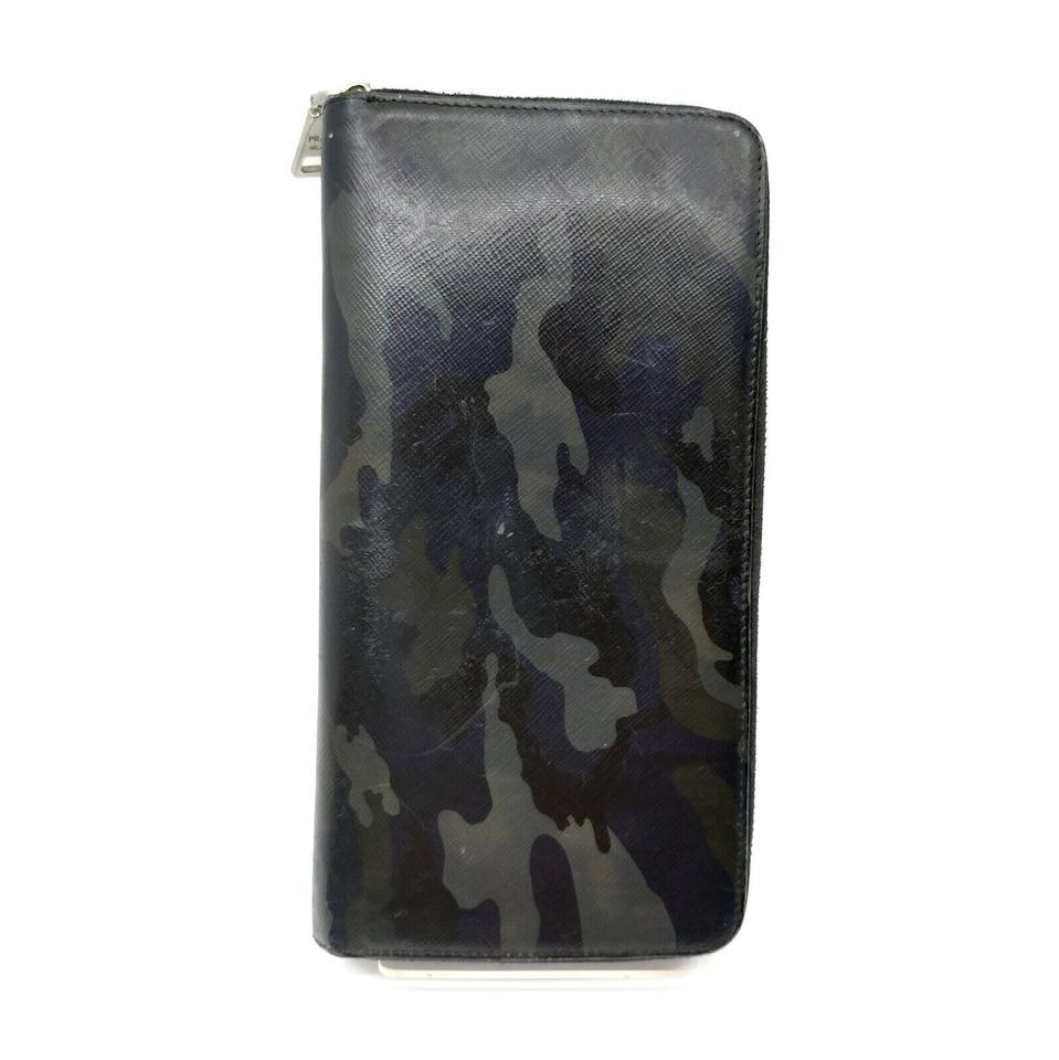 Women's Prada Gray Camouflage Saffiano Leather Zip Around Wallet Long Zippy 863514