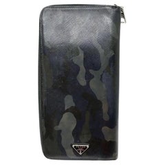 Prada Gray Camouflage Saffiano Leather Zip Around Wallet Long Zippy 863514