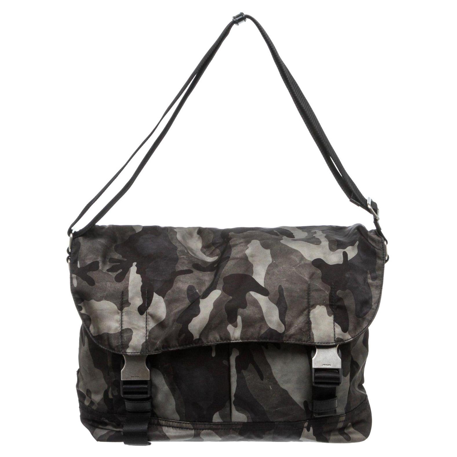 Prada Gray Camouflage Tessuto Nylon Messenger Bag