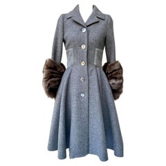 Prada Gray Coat with Large Mink Fur Cuffs F/W 2013 Size 40IT