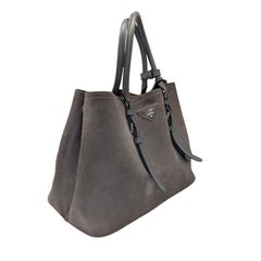 Prada Gray Double Medium Suede Bag 1BG820