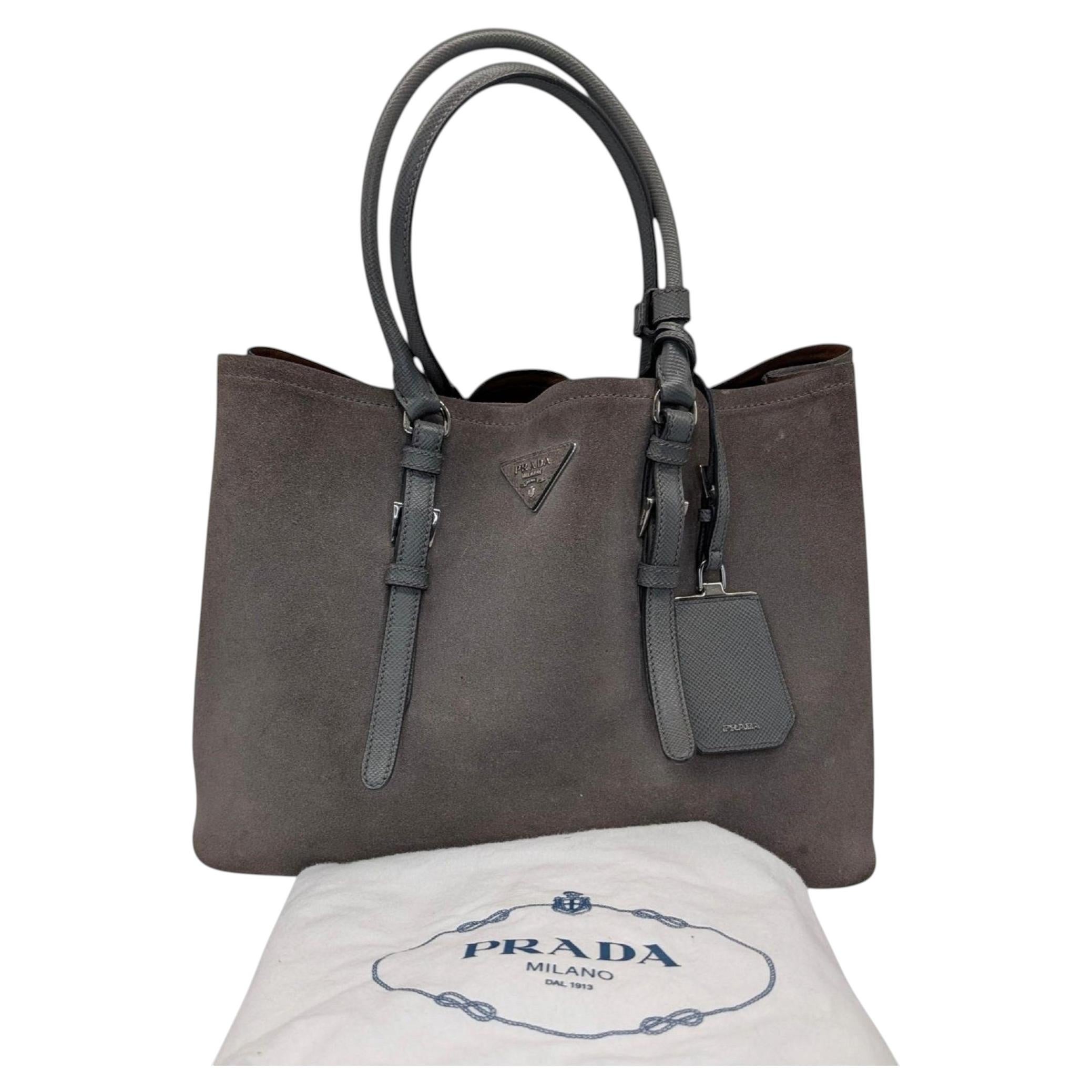 Borsa Prada in pelle scamosciata grigia, modello Double Medium, codice 1BG820 in vendita