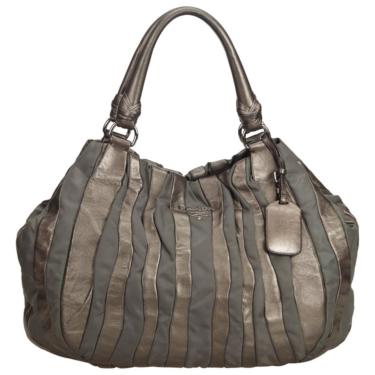 Prada Gray Gathered Leather Hobo Bag For Sale at 1stdibs