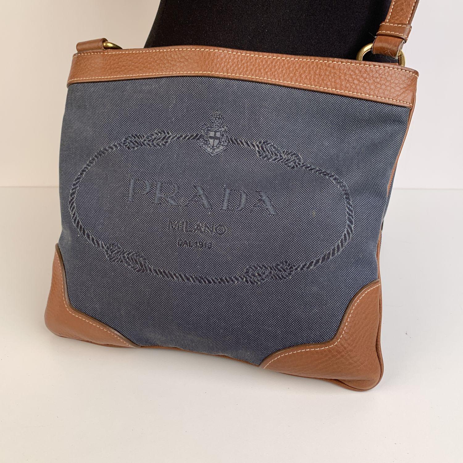 Women's Prada Gray Jacquard Logo Canvas Messenger Shoulder Bag