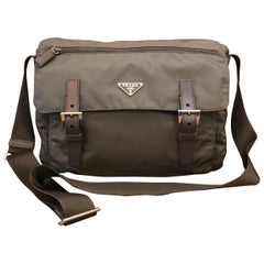 PRADA Gray Tessuto Messenger Crossbody Bag Unisex Men’s