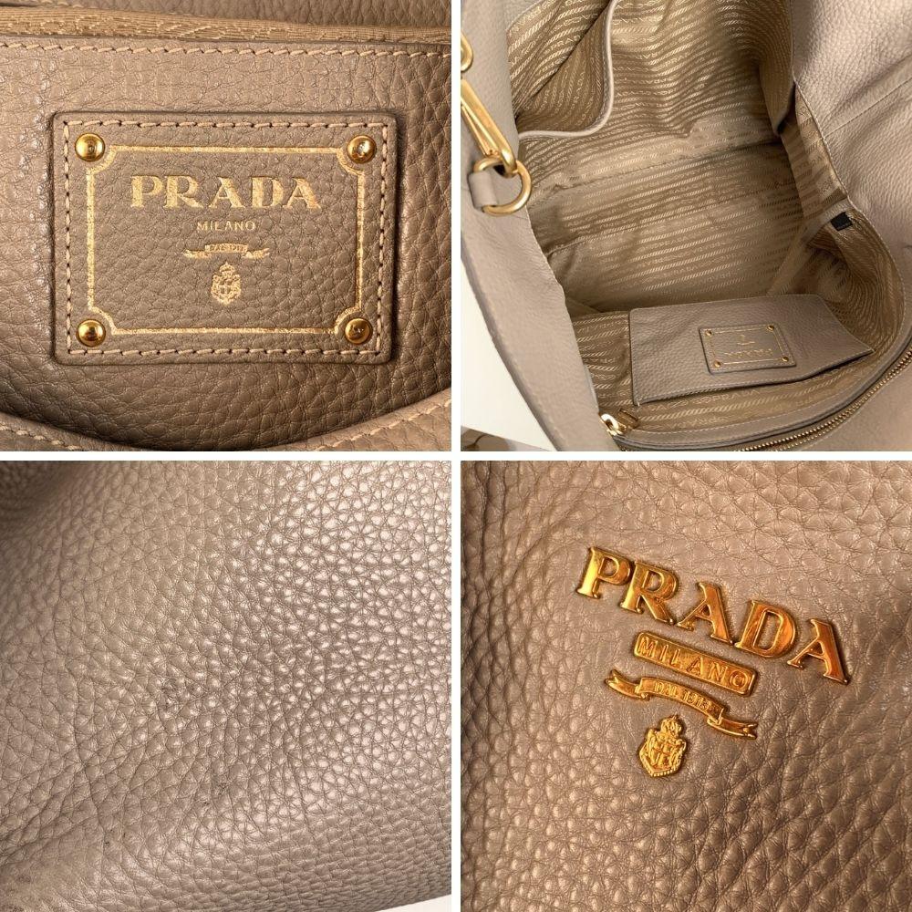 Brown Prada Gray Vitello Daino Leather 2 Way Tote Shoulder Bag BN1713