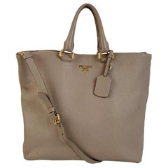Prada Graue Vitello Daino 2 Way Tote Umhängetasche aus Leder BN1713