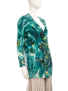 Prada Green Abstract Mohair Knitted Long Cardigan Size XS