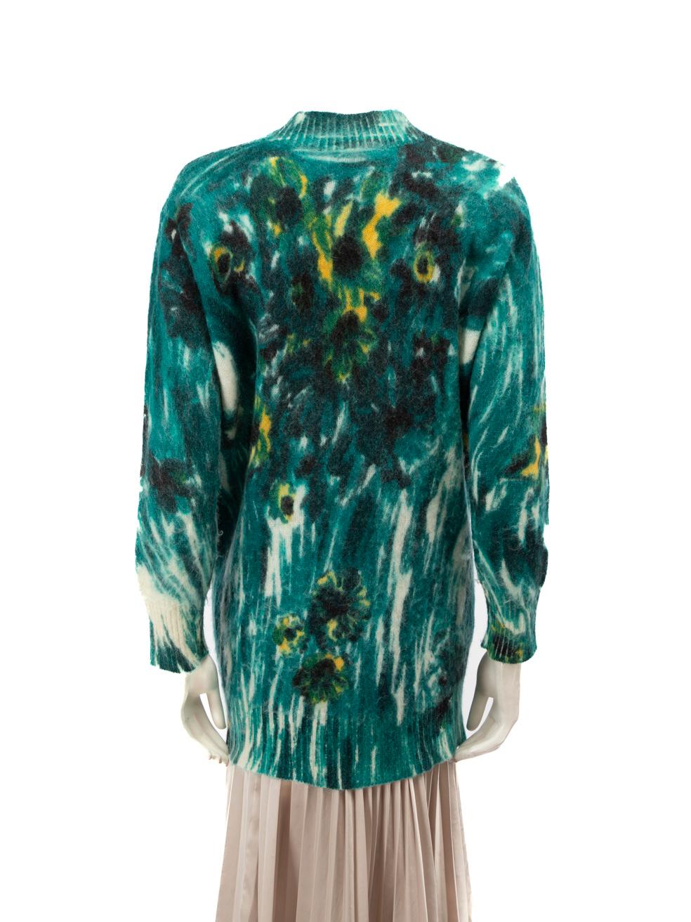 Prada Green Abstract Mohair Knitted Long Cardigan Size XS In Good Condition In London, GB