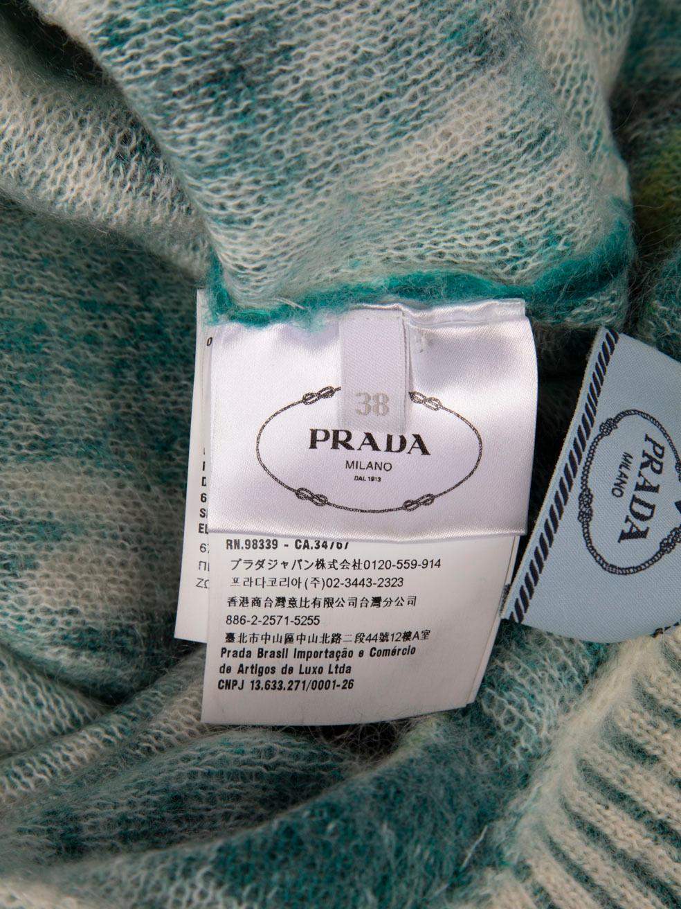 Prada Green Abstract Mohair Knitted Long Cardigan Size XS 1
