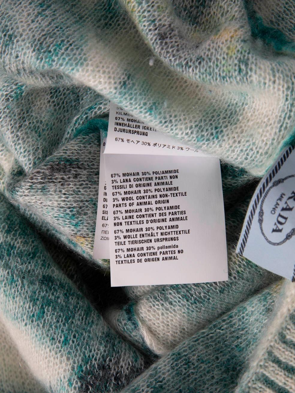 Prada Green Abstract Mohair Knitted Long Cardigan Size XS 2