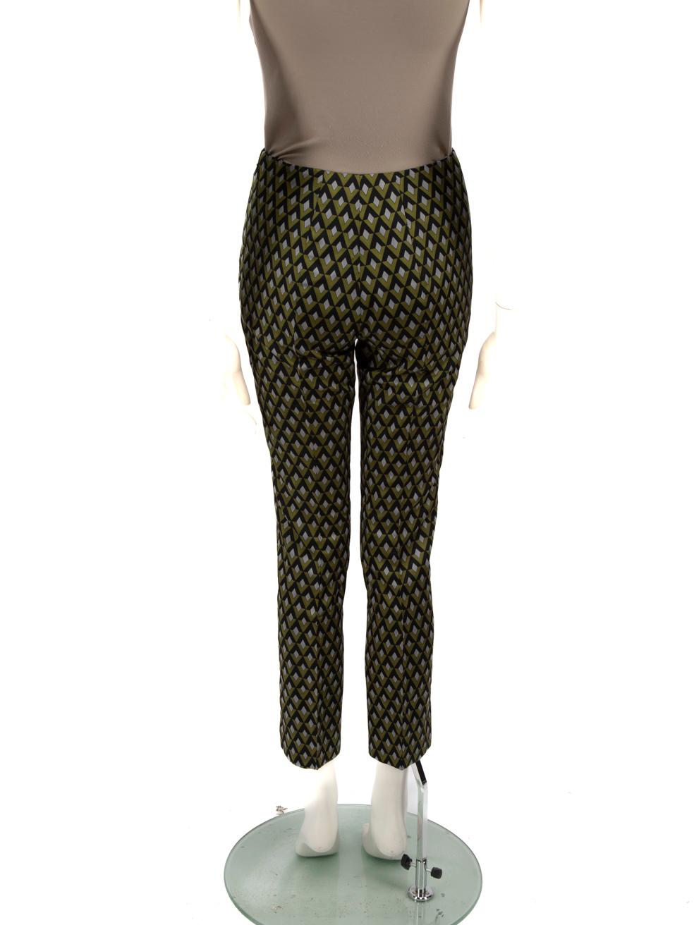 Black Prada Green Abstract Slim Fit Trousers Size XXS For Sale