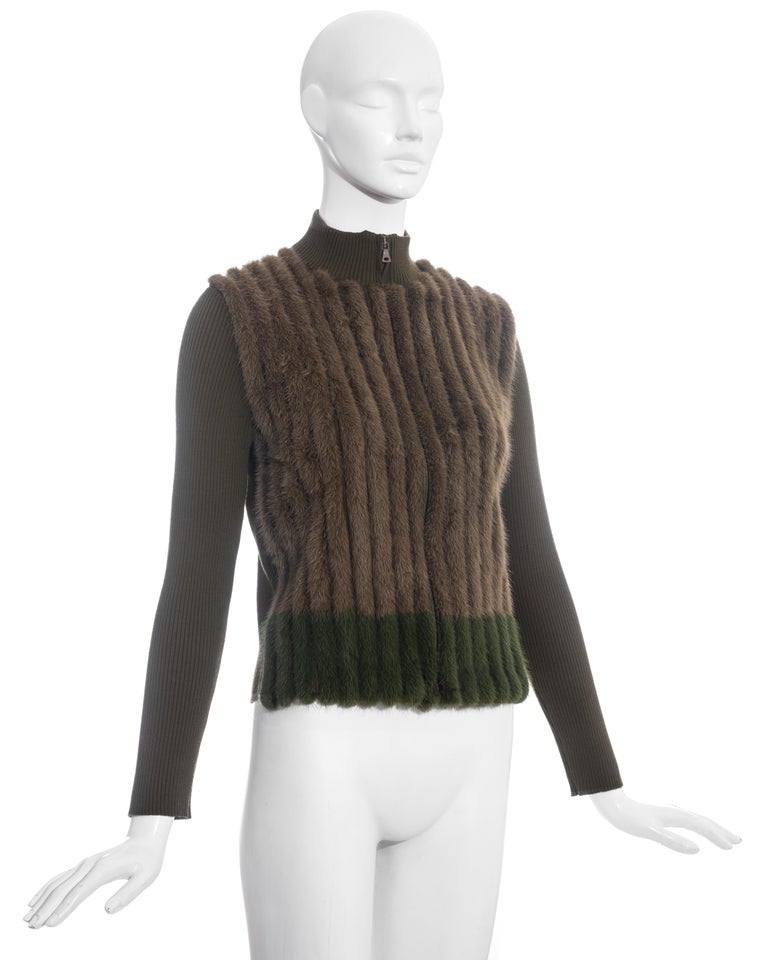 Prada green and brown mink fur and rib knit cardigan, fw 2000 at 