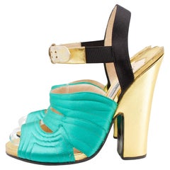 Prada green and gold metallic heels
