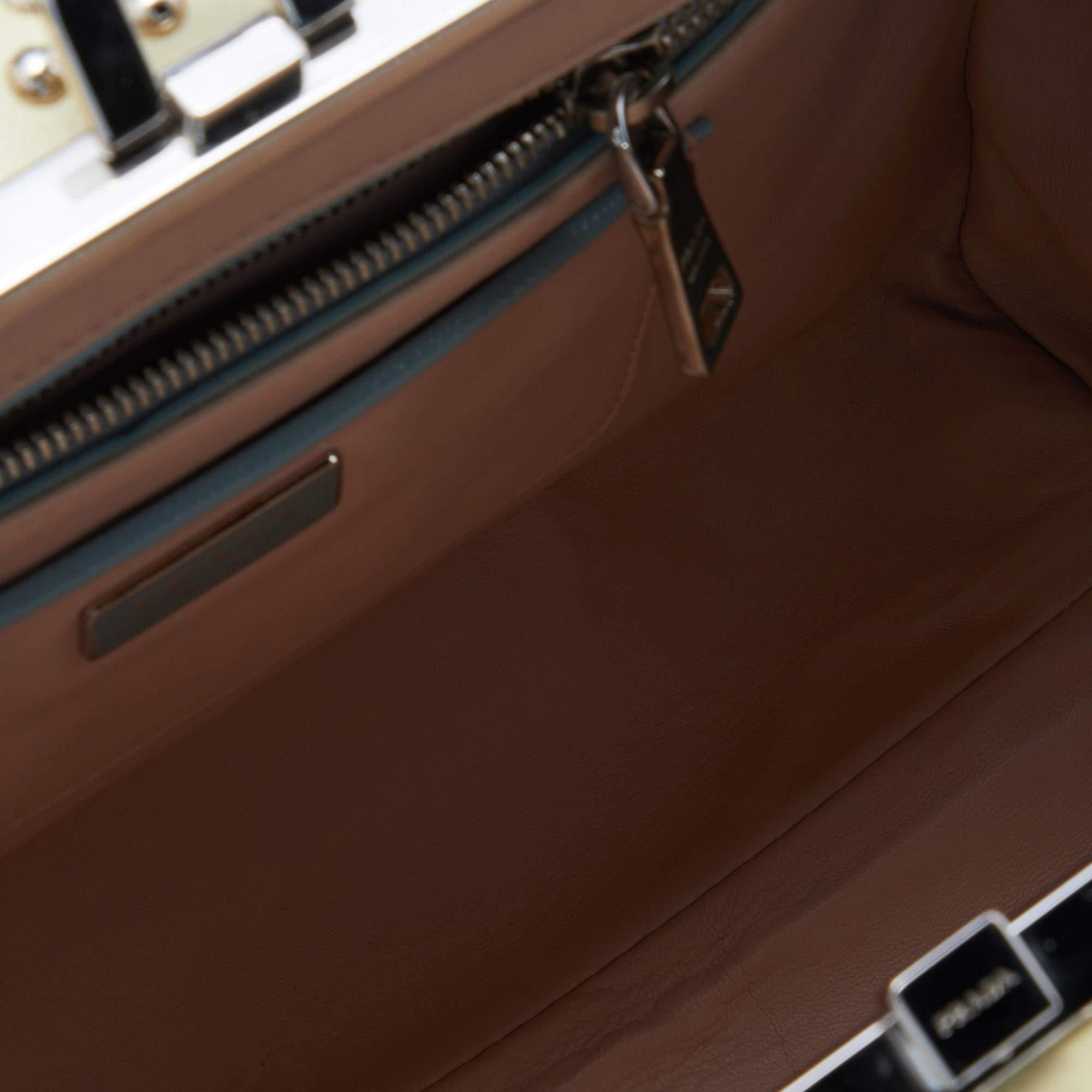 Prada Green/Beige Saffiano Patent Leather Studded Pyramid Frame Satchel 3