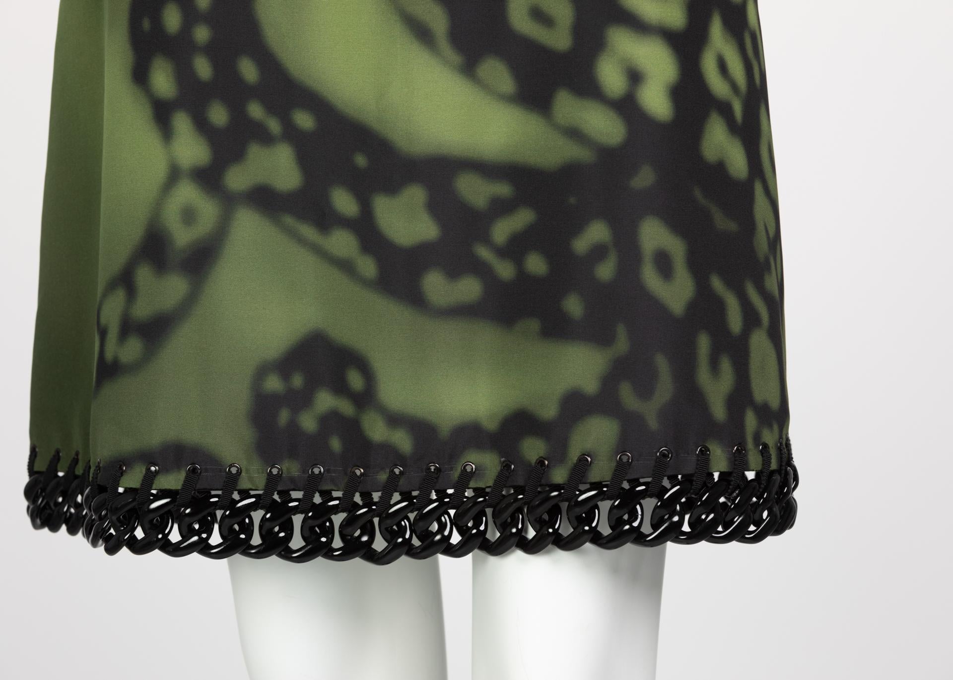 Prada Green Black Chain Inset Printed Shift Dress, Resort 2009 For Sale 6