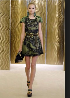 Prada Green Black Chain Inset Printed Shift Dress, Resort 2009