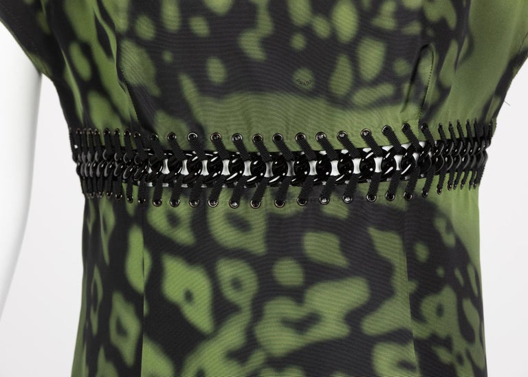 Prada Green Black Chain Inset Printed Shift Dress, Resort 2009  For Sale 4