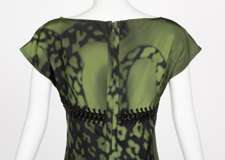 Prada Green Black Chain Inset Printed Shift Dress, Resort 2009  For Sale 5