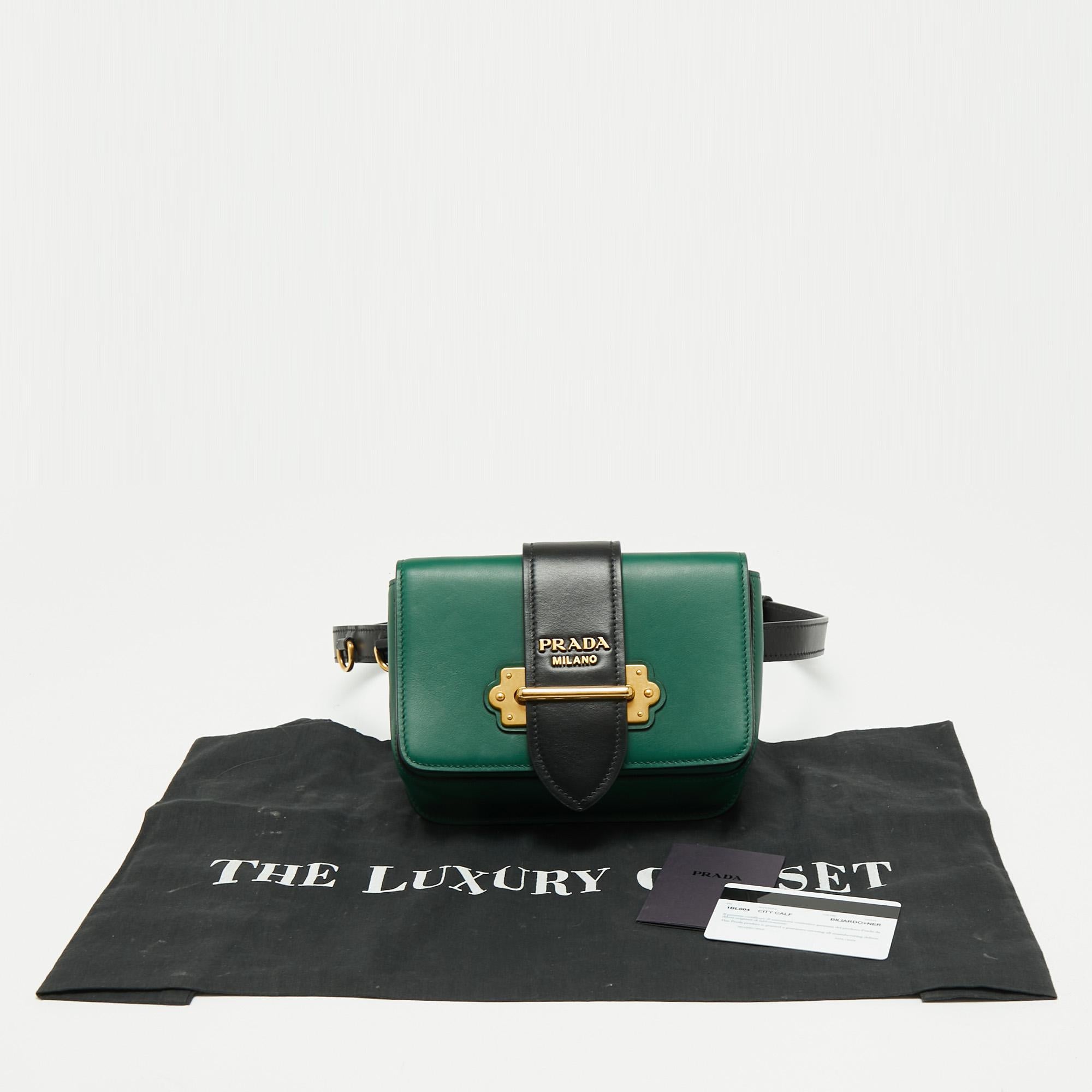 Blue Prada Green/Black Leather Cahier Belt Bag
