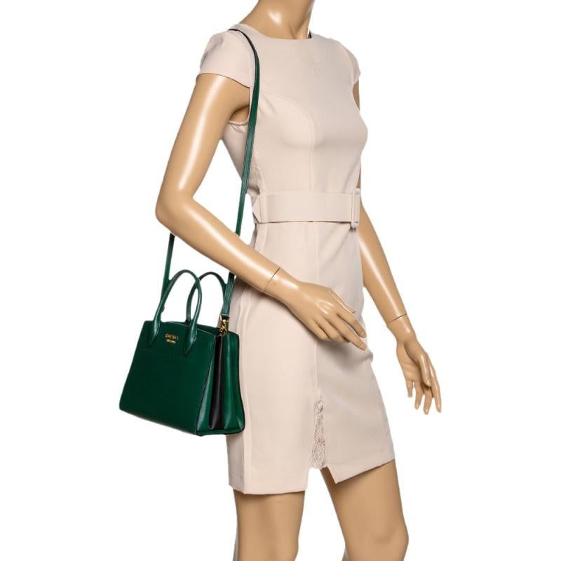 Prada Green/Black Leather Mini Bibliotheque Tote In Good Condition In Dubai, Al Qouz 2