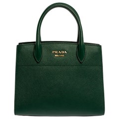 Prada Grün/Schwarzes Leder Mini Bibliotheque Tote