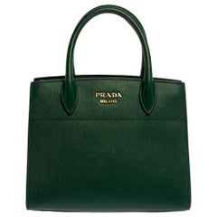 Prada Green/Black Leather Mini Bibliotheque Tote