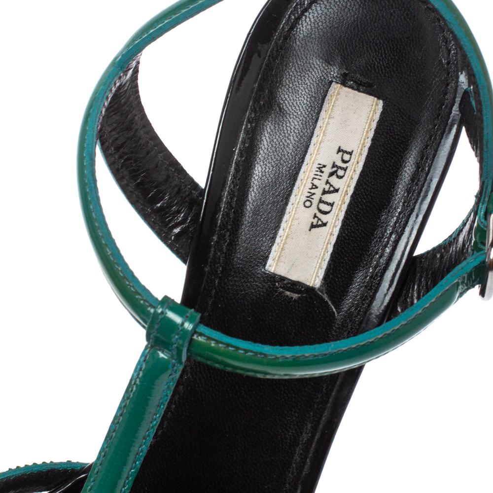 Prada Green/Black Patent Leather Bow Ankle Strap Sandals Size 38 3