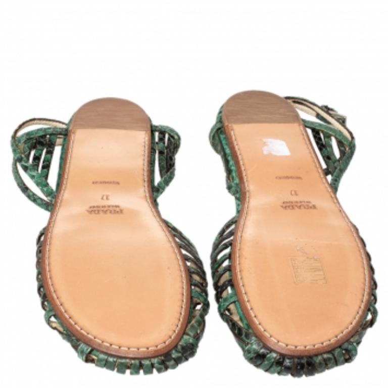 Women's Prada Green/Black Python Flat Ankle Strap Sandals Size 37